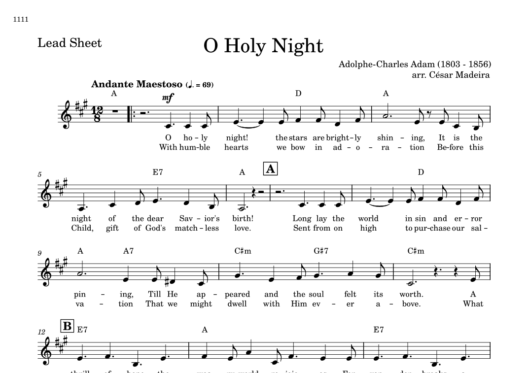 O Holy Night - Lead Sheet - A Major (arr. César Madeira)