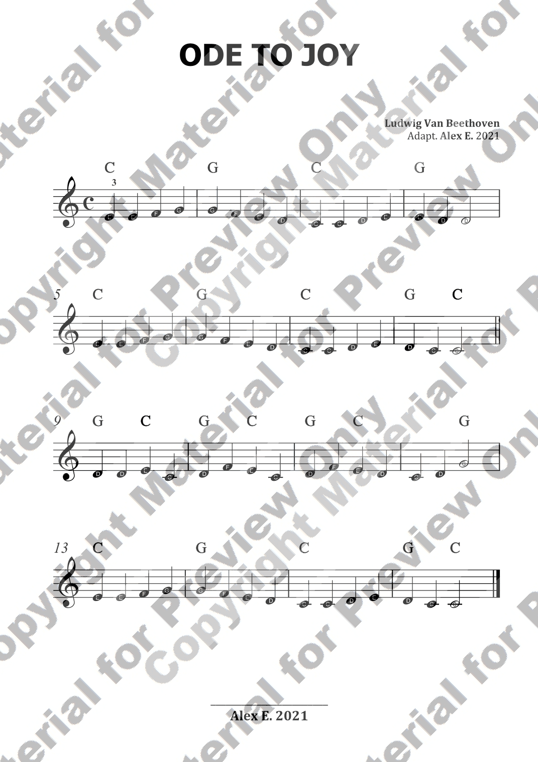 Ode to Joy - Easy Piano Sheet Music with Note Names (arr. Alex E.)