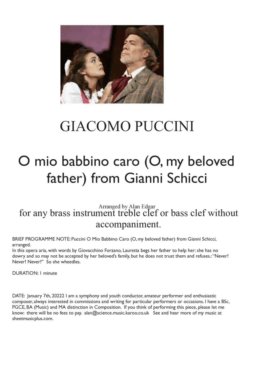 PUCCINI O MIO BABBINO CARO (O, my beloved father) from Gianni Schicci, arranged as unaccompanied bra (arr. Alan Edgar)