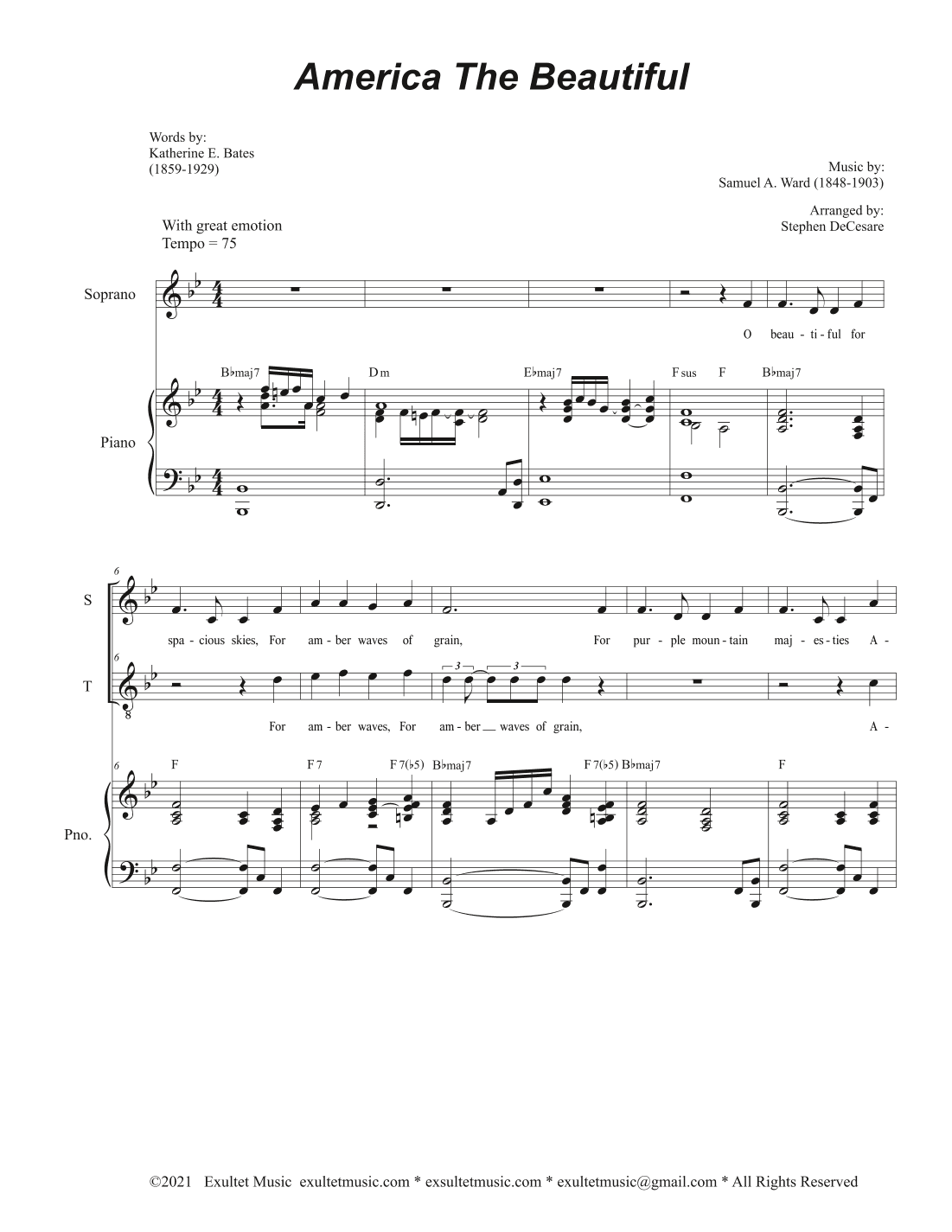 America The Beautiful (Duet for Soprano and Tenor solo) (arr. Stephen DeCesare)
