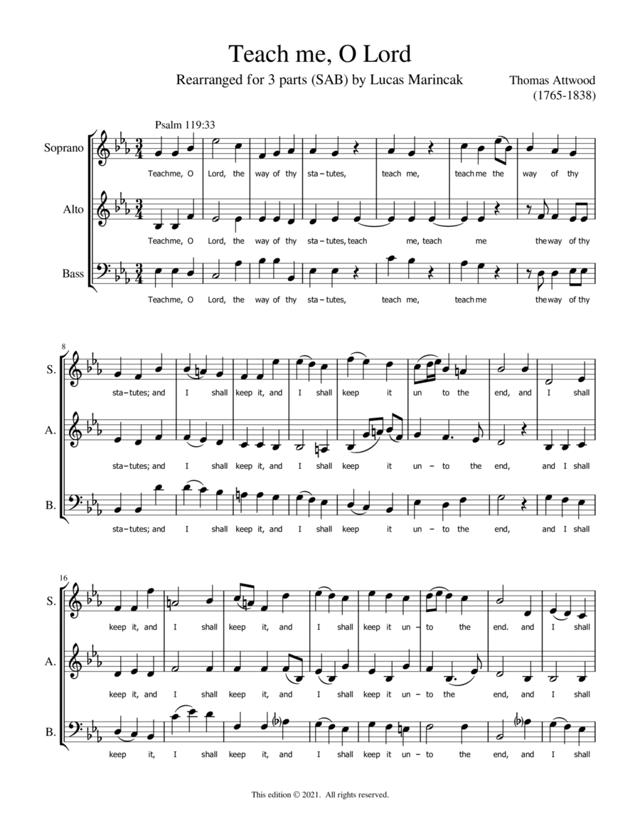 Attwood - Teach Me O Lord (SAB) (arr. Lucas Marincak)