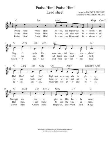 Praise Him! Praise Him! (Lead Sheet) (arr. Jane Scoring (Evgeniya Kozhevnikova))