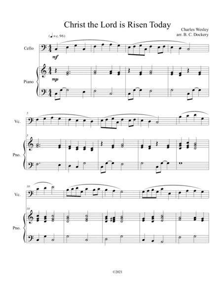 Christ the Lord is Risen Today (cello solo) with optional piano accompaniment (arr. B. C. Dockery)