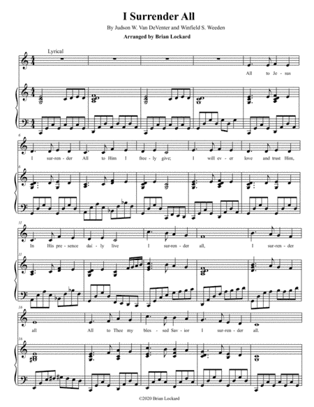 I Surrender All Piano and Voice (arr. Brian Lockard)