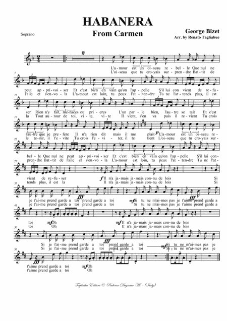 HABANERA - Arr. for Soprano and. SATB Choir - Part for Soprani (arr. Renato Tagliabue)