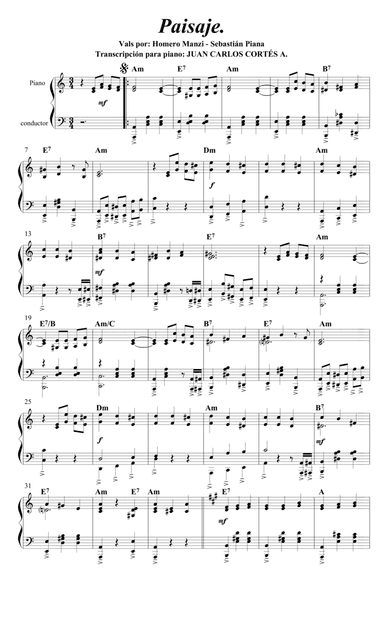 Paisaje - Vals por Homero Manzi y Sebastián Piana (arr. Juan Carlos Cortés A.)