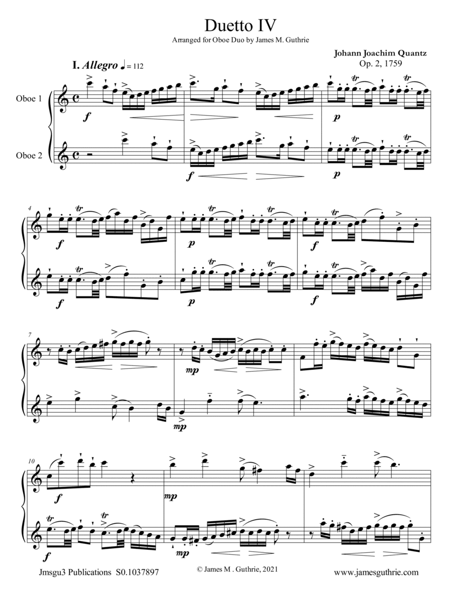 Quantz: Duetto Op. 2 No. 4 for Oboe Duo (arr. James M. Guthrie)
