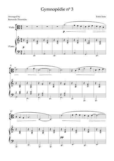 Gymnopédie nº 3 - For Viola and Piano (arr. Bernardo Thronicke)
