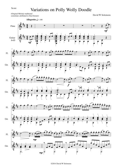 Polly Wolly Doodle Variations for flute and guitar (arr. David Warin Solomons)