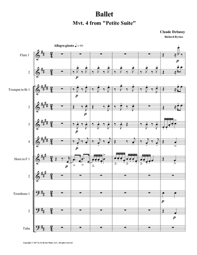 Ballet (Mvt. 4 from Debussy's Petite Suite) for Brass Octet + 2 Flutes (arr. Richard Byrnes)