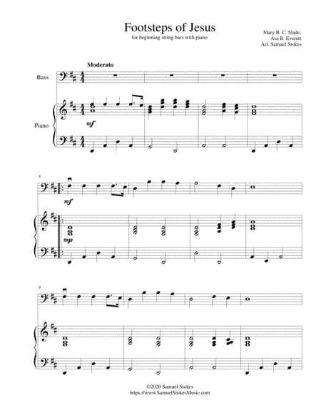 Footsteps of Jesus - for beginning string bass with optional piano accompaniment (arr. Samuel Stokes)