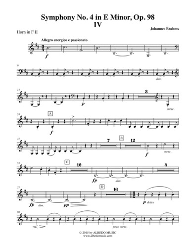 Brahms Symphony No. 4, Movement IV - Horn in F 2 (Transposed Part), Op. 98 (arr. Doug Clyde)