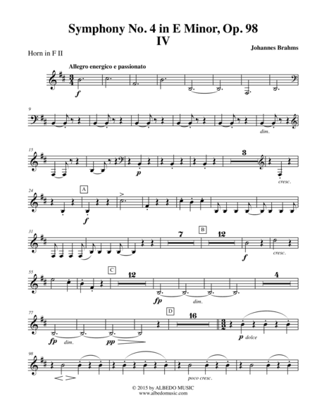 Brahms Symphony No. 4, Movement IV - Horn in F 2 (Transposed Part), Op. 98 (arr. Doug Clyde)