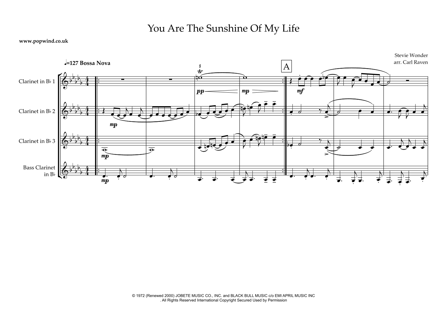 You Are The Sunshine Of My Life (arr. Carl Raven)