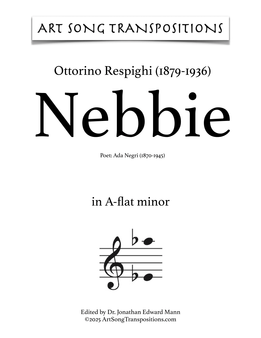 RESPIGHI: Nebbie (transposed to G-sharp minor) (arr. ArtSongTranspositions.com)