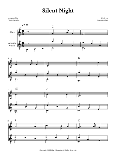 Silent Night - For Flute and Acoustic Guitar Duet (with chords) (arr. Yuri Noronha)