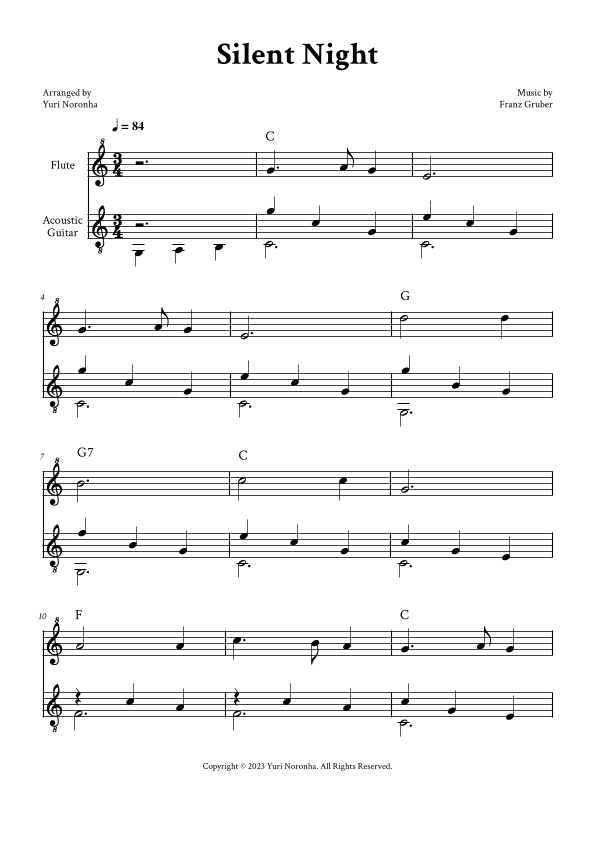 Silent Night - For Flute and Acoustic Guitar Duet (with chords) (arr. Yuri Noronha)