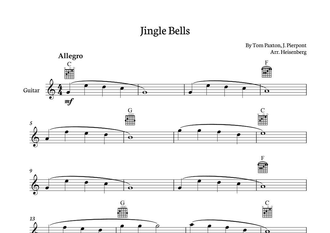 Jingle Bells - Classical Guitar with chords (arr. Heisenberg)