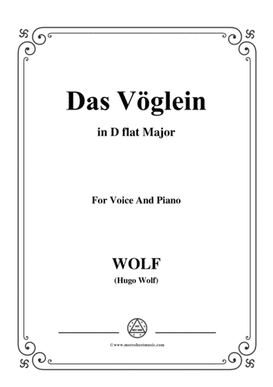 Wolf-Das Vöglein in D flat Major,for Voice and Piano (arr. MSM)
