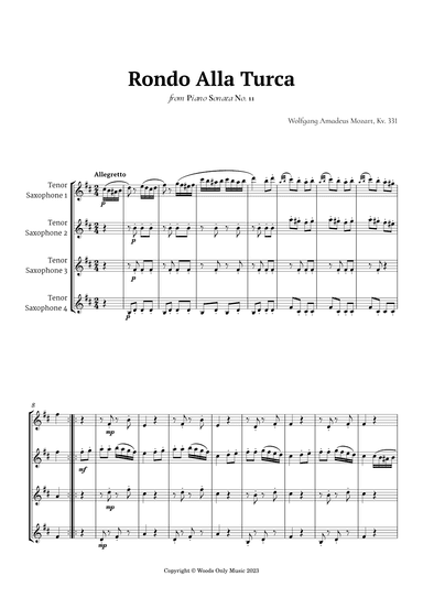 Rondo Alla Turca by Mozart for Tenor Sax Quartet (arr. Ander)
