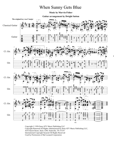 When Sunny Gets Blue (arr. Dwight Sutton)