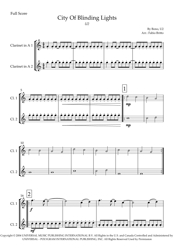 City Of Blinding Lights (arr. Fabio Britto)