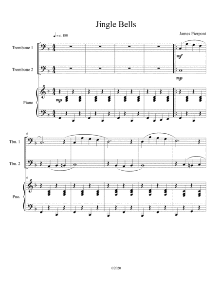Jingle Bells (trombone duet) with optional piano accompaniment (arr. B C Dockery)