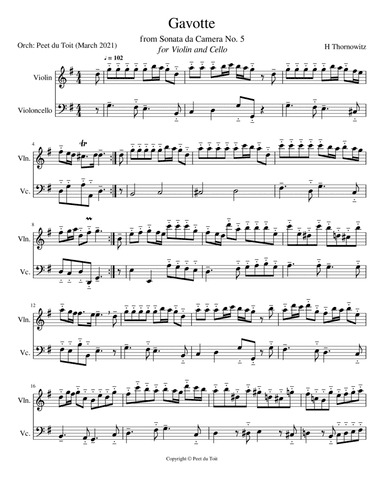 Gavotta from Sonata da Camera No. 5 in G - Henry Thornowitz (Violin & Cello) (arr. Peet du Toit)