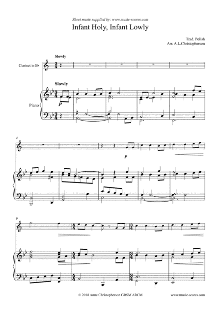 Infant Holy, Infant Lowly - Clarinet (Mid Range) and Piano (arr. Anne L Christopherson GRSM ARCM)