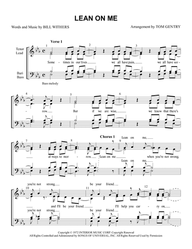 Lean On Me (arr. Tom Gentry)