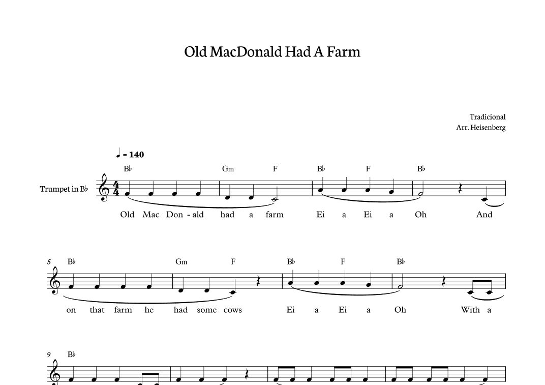 Old MacDonald had a farm for Trumpet Bb (arr. Heisenberg)