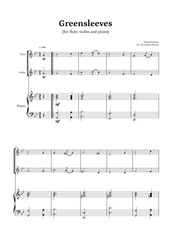 What Child Is This? (Greensleeves) - for flute, violin and piano (arr. Henrique Oliveira)