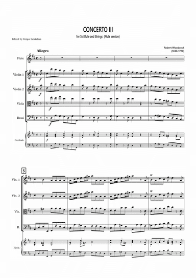 Robert Woodcock. Concerto N3 for Sixtflute and Strings (Flute version) (arr. Grigor Arakelian)