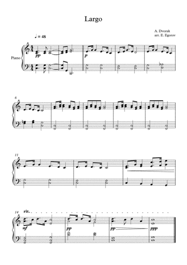 Largo (The New World), Antonin Dvorak, For Easy Piano