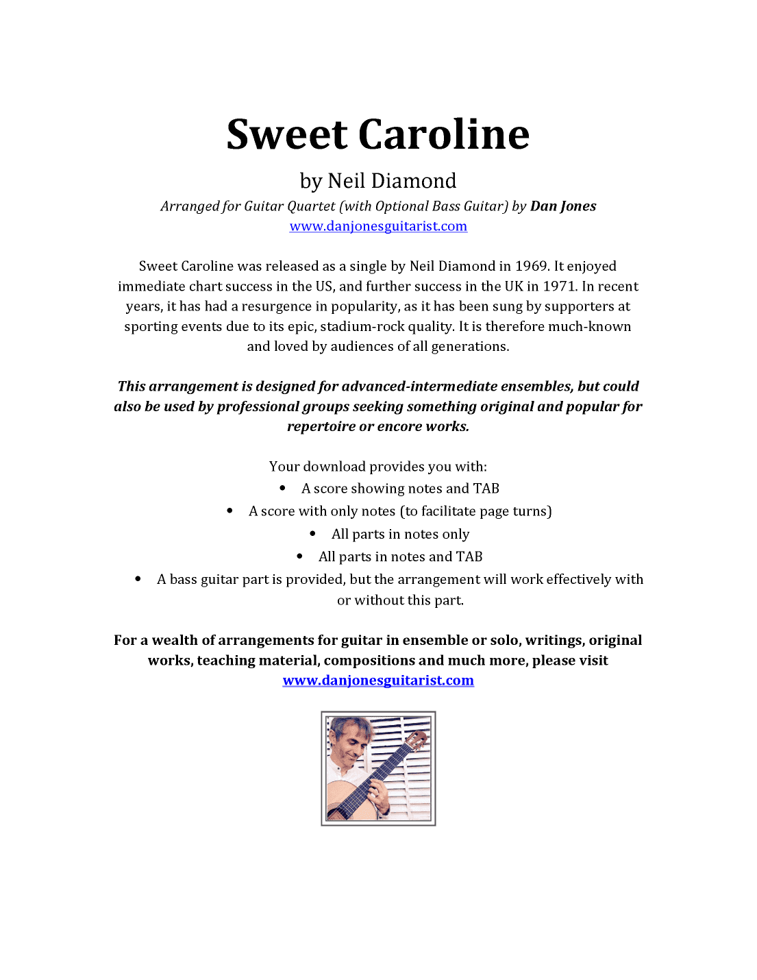 Sweet Caroline (arr. Dan Jones www.danjonesguitarist.com)