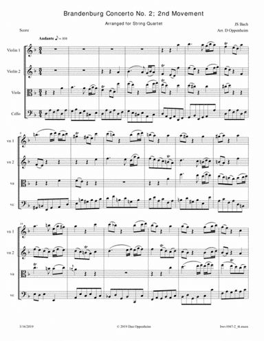 Bach: Brandenburg Concerto No. 2 (BWV 1047), 2nd Movement arranged for String Quartet (arr. D Oppenheim)