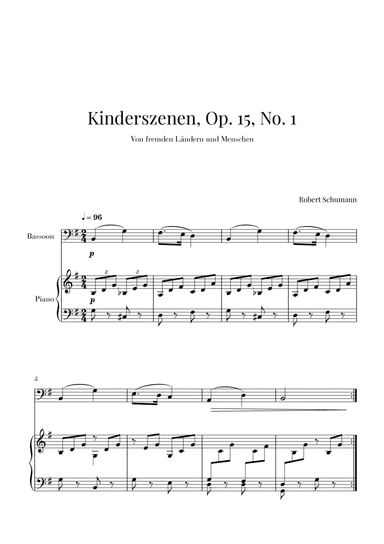 Kinderszenen, Op 15, No. 1 (for Bassoon and Piano) (arr. Cadenza Editions)