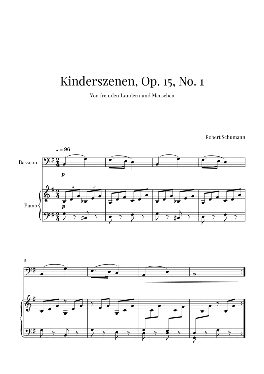 Kinderszenen, Op 15, No. 1 (for Bassoon and Piano) (arr. Cadenza Editions)
