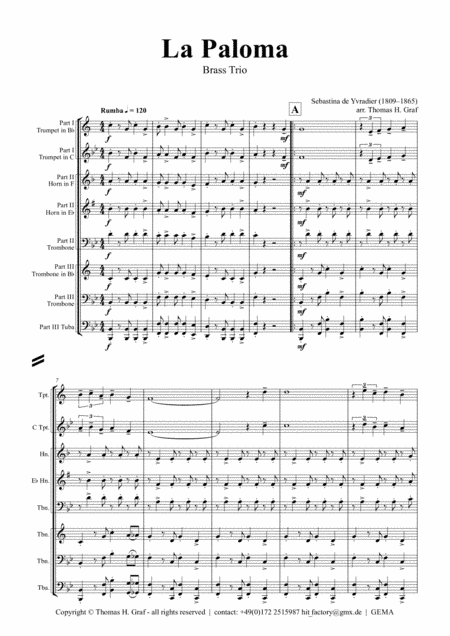 La Paloma - Spanish Habanera - Brass Trio (arr. Thomas H. Graf)