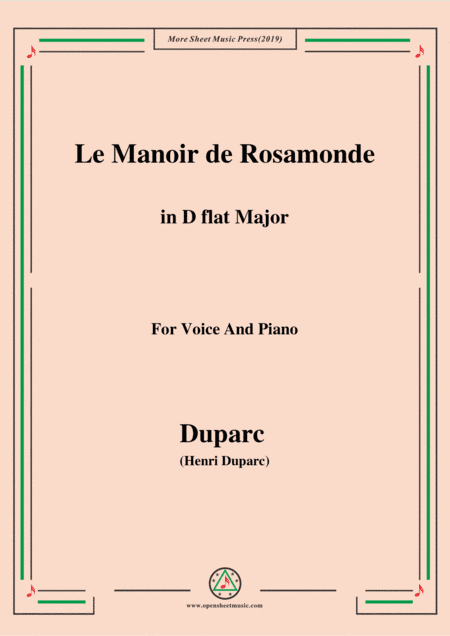 Duparc-Le Manoir de Rosamonde in D Major,for Violin and Piano (arr. MSM)
