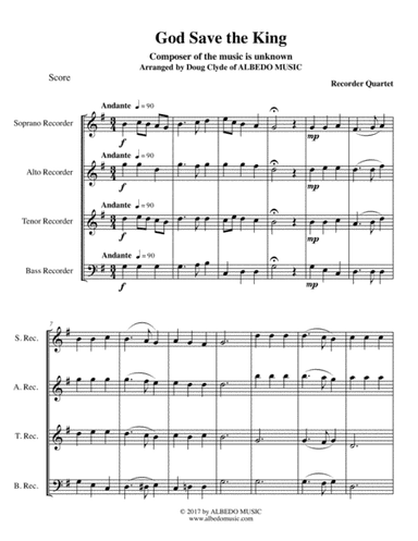 God Save the King for Recorder Quartet (arr. Doug Clyde)