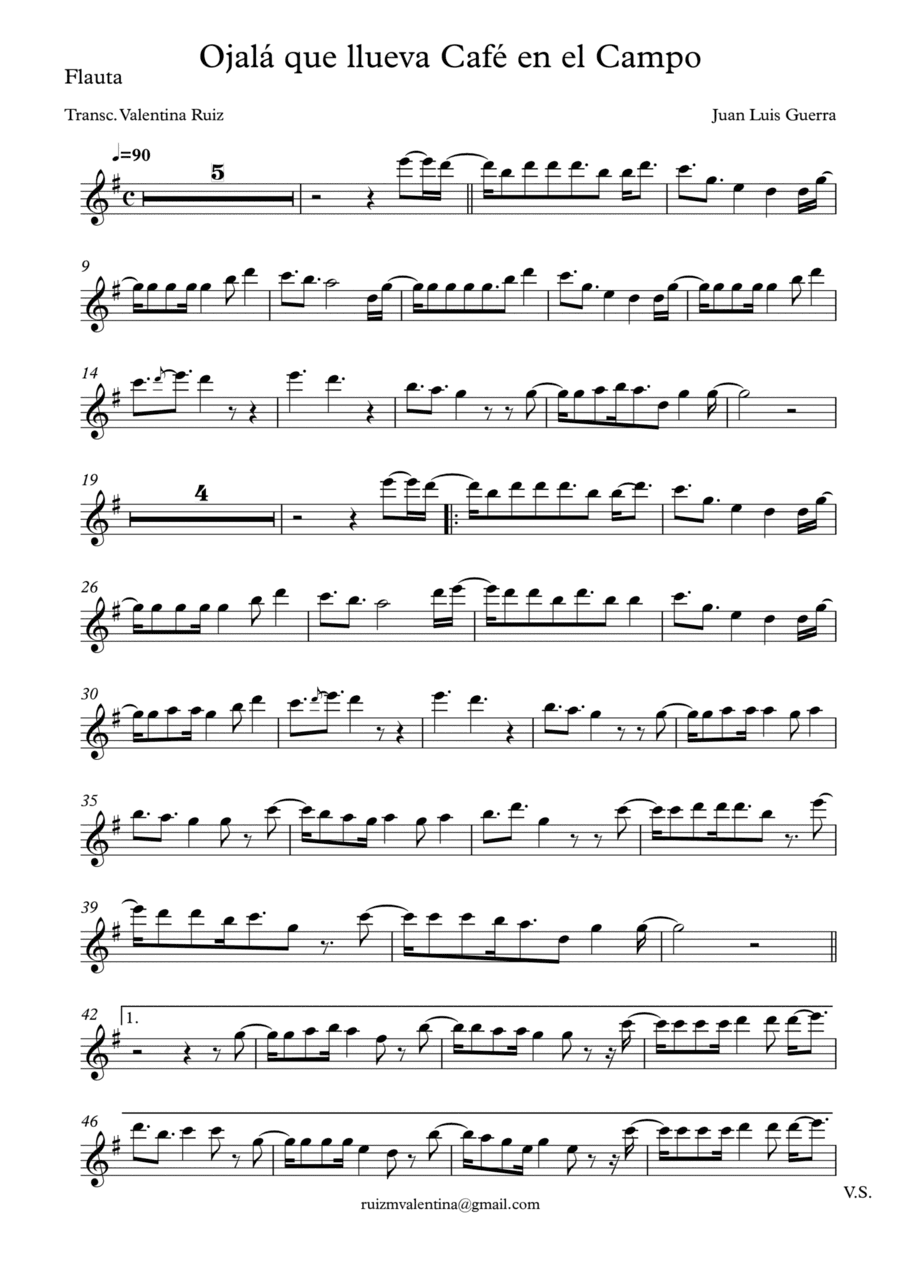 Ojala Que Llueva Cafe (arr. Valentina Ruiz)