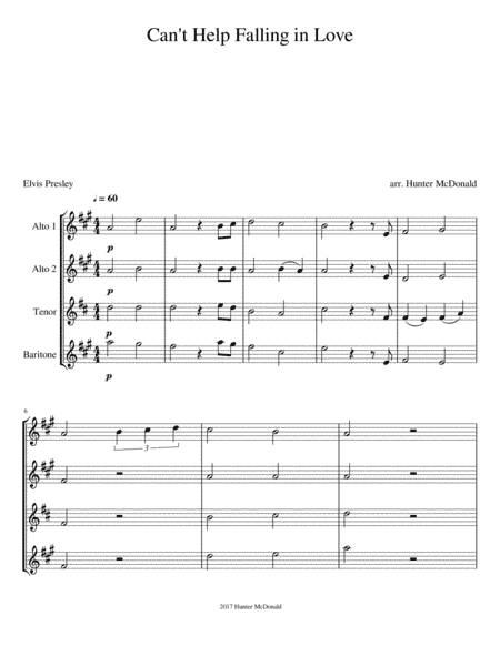 Can't Help Falling In Love (arr. Evlis Presley, arr. Hunter McDonald)