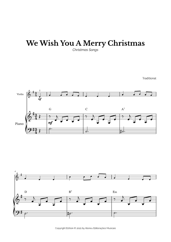 We Wish You A Merry Christmas for Easy Violin and Piano (arr. Marcos Soares)