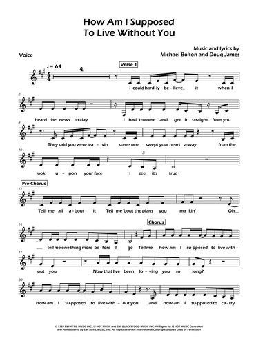 How Am I Supposed To Live Without You (arr. David Lartey)