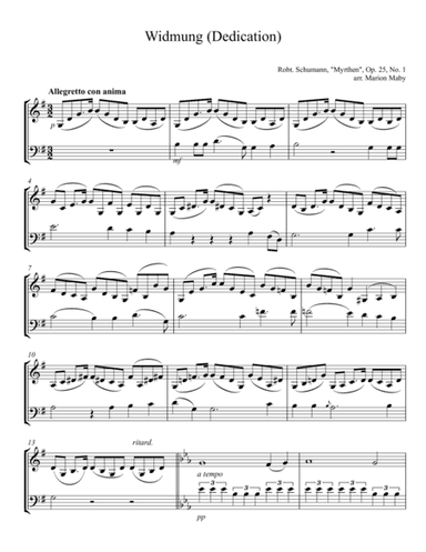 Widmung (Dedication) by Robert Schumann, arr. for violin & cello duet (arr. Marion Maby)