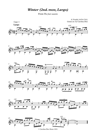 Winter, 2nd movement (Largo) - A. Vivaldi, Guitar arrangement (arr. Carolina Diez)