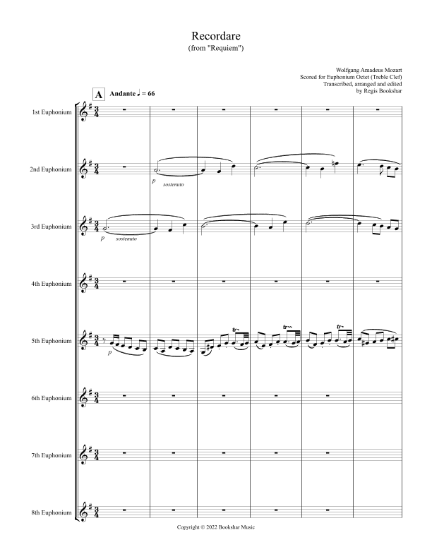 Recordare (from "Requiem") (F) (Euphonium Octet - Treble Clef) (arr. Regis Bookshar)