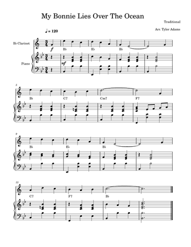 My Bonnie Lies Over The Ocean (Easy Clarinet) (arr. Tyler Adams)