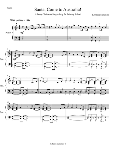 Santa, Come to Australia! - (New! Original! 2 part, piano and very easy brass PIANO PART)